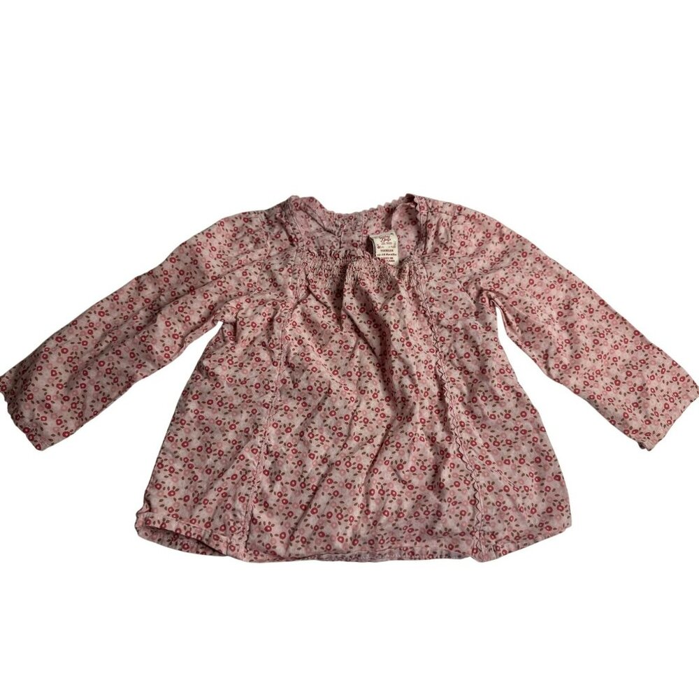 Baby GAP Toddler Girl Pink White Floral AOP Button-Up Shirt Size 12–18M 10"x12"